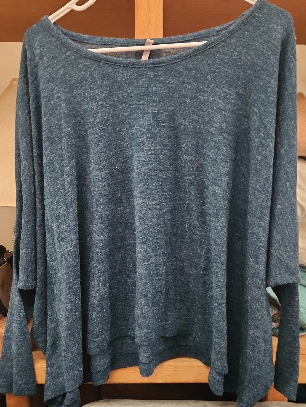 Women's Blue Relaxed Boatneck Pullover Top